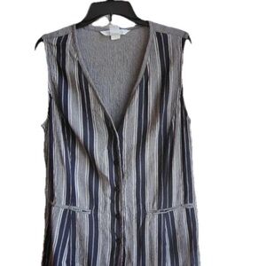 90s Express Striped Vest Womens L USA Twee Black Gray Side Slit Indie Button Up